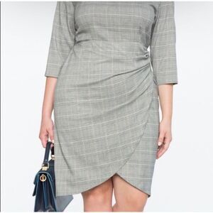 ELOQUII Faux Wrap Ruched Houndstooth Plaid Sheath Dress Grey/Black/White Size 14